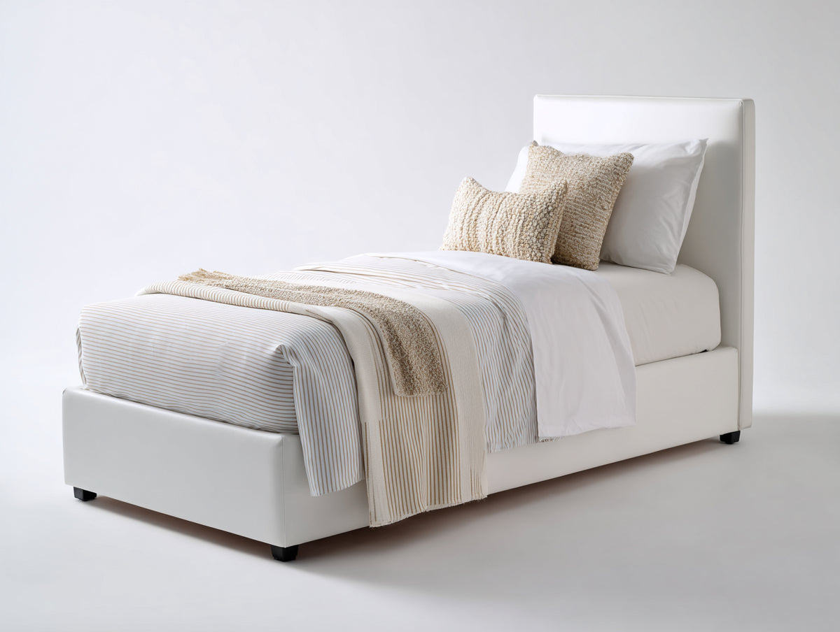 Einzelbett mit Kunstlederbezug 210x105x110 cm - Weiß und Schwarz - Gepolstertes Kopfteil im schlichten Design