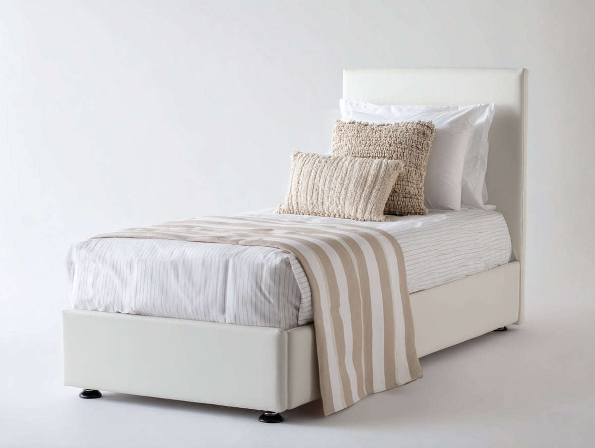 Einzelbett Polsterbett 215 x 112 x 115 cm - Weiß - Mit hohem Kopfteil