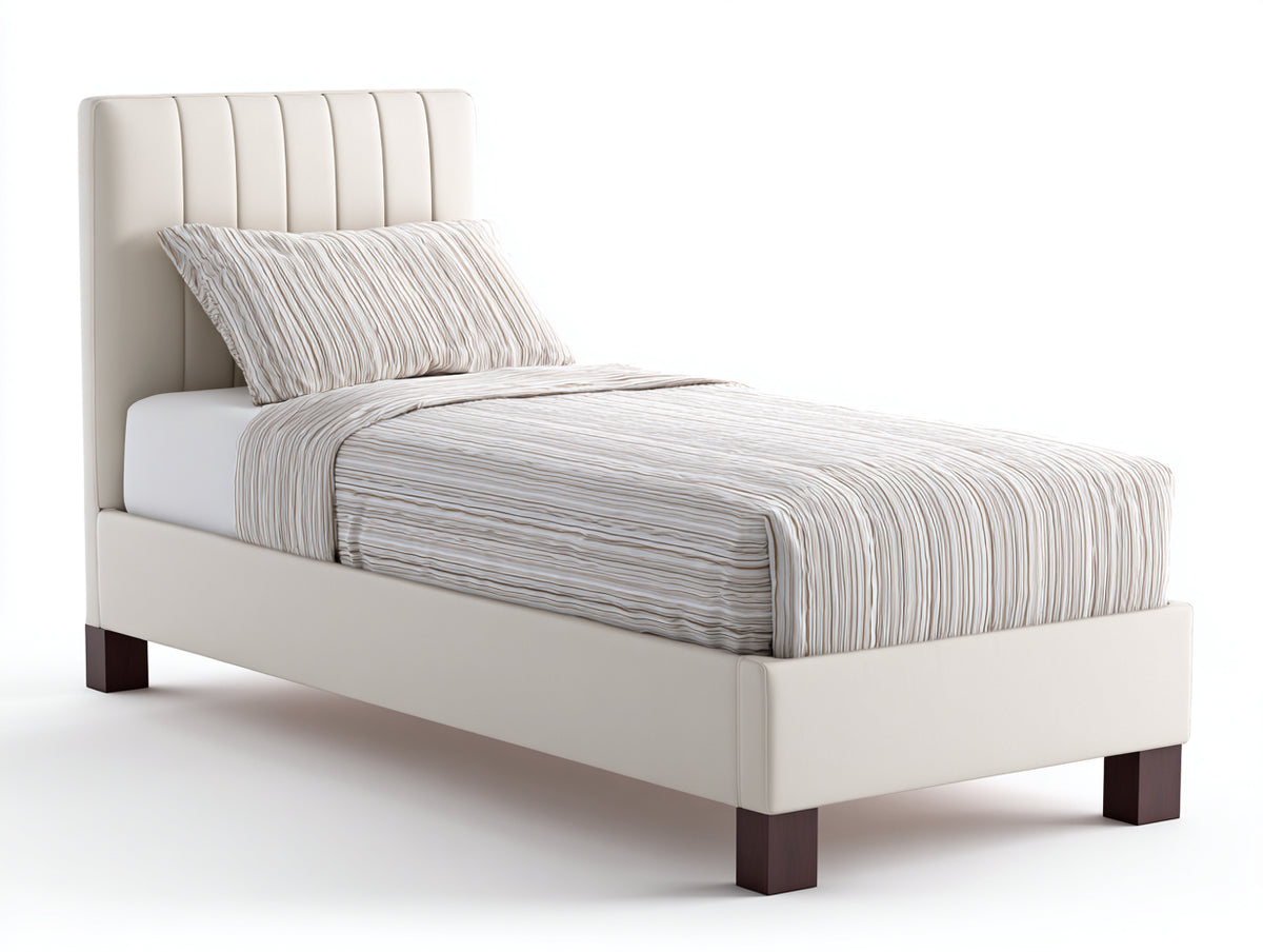 Einzelbett Polsterbett 200 x 100 x 90 cm Kunstleder in Beige mit gepolstertem Kopfteil Modernes Design