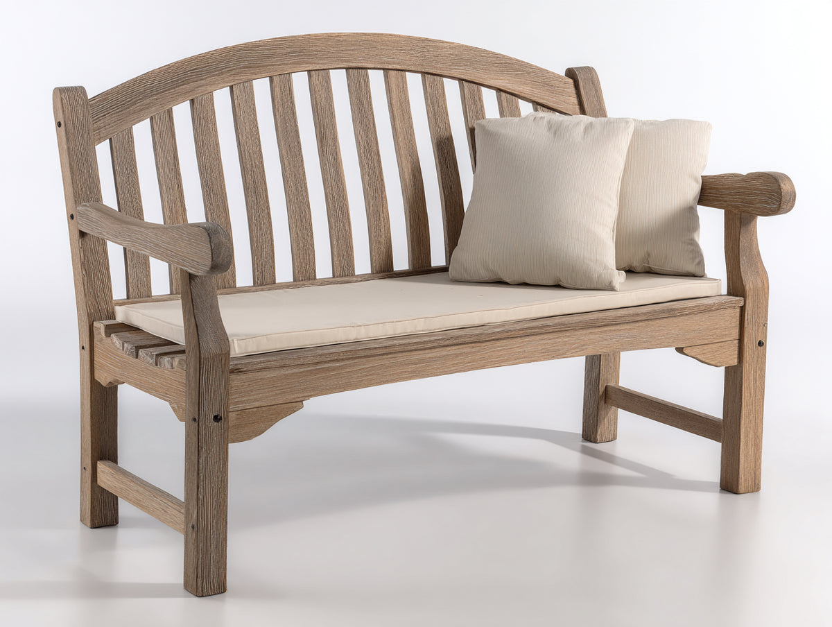 Gartenbank 150 x 65 x 95 cm Massivholz in Grau Naturfarbe mit Armlehnen und Sitzauflage Klassisches Design