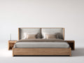 Doppelbett aus Holz 220x188x110 cm - Naturholz und Beige - Gepolstertes Kopfteil im modernen Design