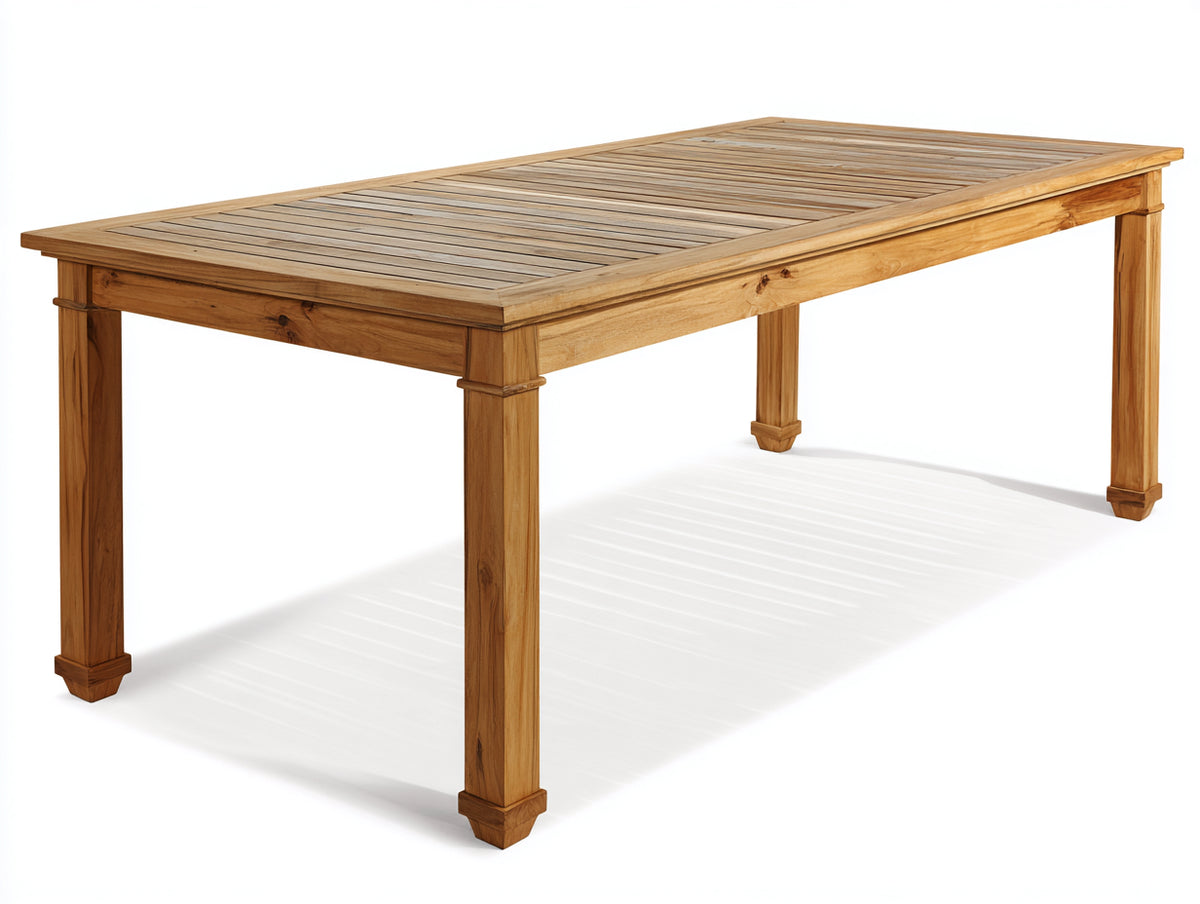Gartentisch aus Massivholz 220 x 100 x 75 cm - Naturholz - Rechteckige Lattenplatte und klassisches Vierbeingestell