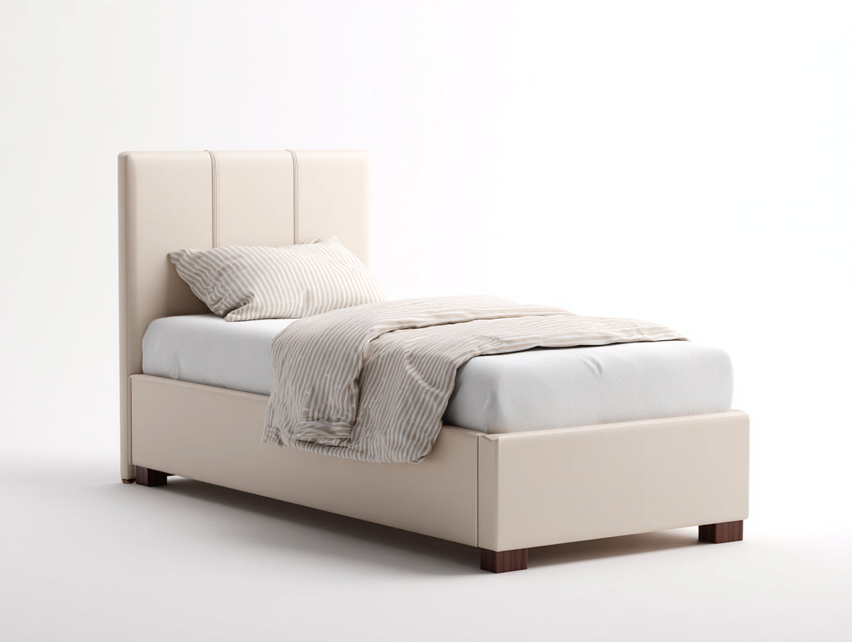 Einzelbett Polsterbett 215 x 112 x 120 cm - Beige - Mit hohem Kopfteil