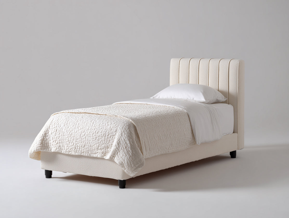 Einzelbett Polsterbett 215 x 112 x 125 cm - Creme - Mit hohem Kopfteil