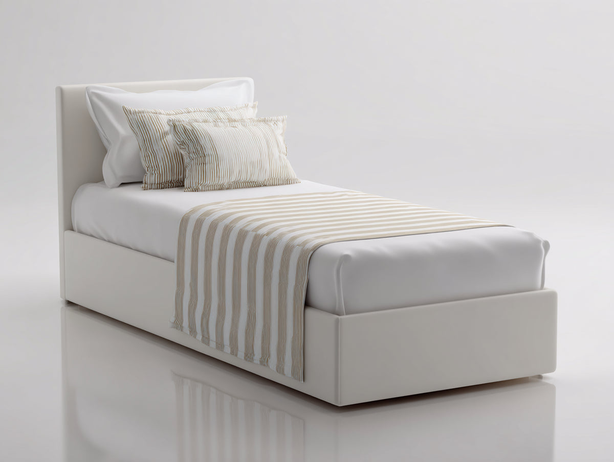Einzelbett mit Stoffbezug 210x105x105 cm - Cremeweiß - Gepolstertes Kopfteil im modernen Design