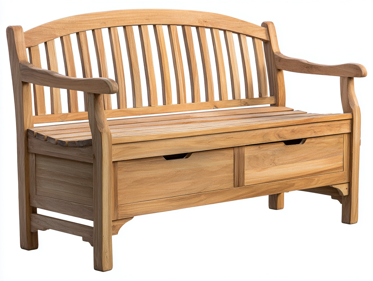Gartenbank 150 x 65 x 95 cm Massivholz in Naturfarbe mit Armlehnen und Stauraum Klassisches Design