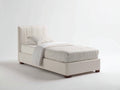 Einzelbett Polsterbett 200 x 100 x 90 cm Kunstleder in Beige mit gepolstertem Kopfteil Modernes Design