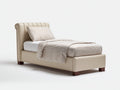 Einzelbett mit Kunstlederbezug 205 x 105 x 115 cm - Beige-Dunkelbraun - Gepolstertes Kopfteil im klassischen Design
