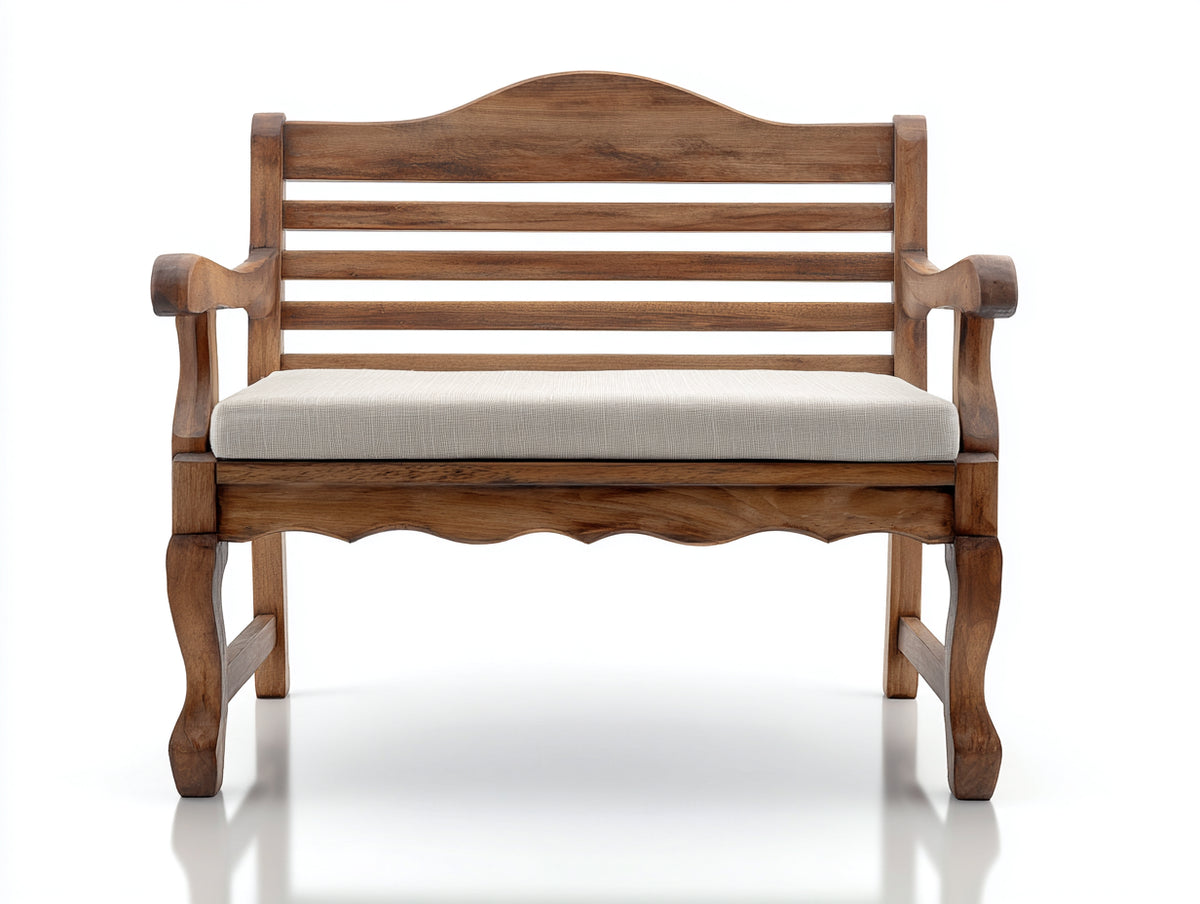 Gartenbank 140 x 60 x 85 cm Massivholz in Braun mit Armlehnen und Sitzauflage Klassisches Design