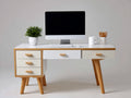 Schreibtisch mit 5 Schubladen 150 x 60 x 75 cm - Weiß-Natur - Skandinavisches Design