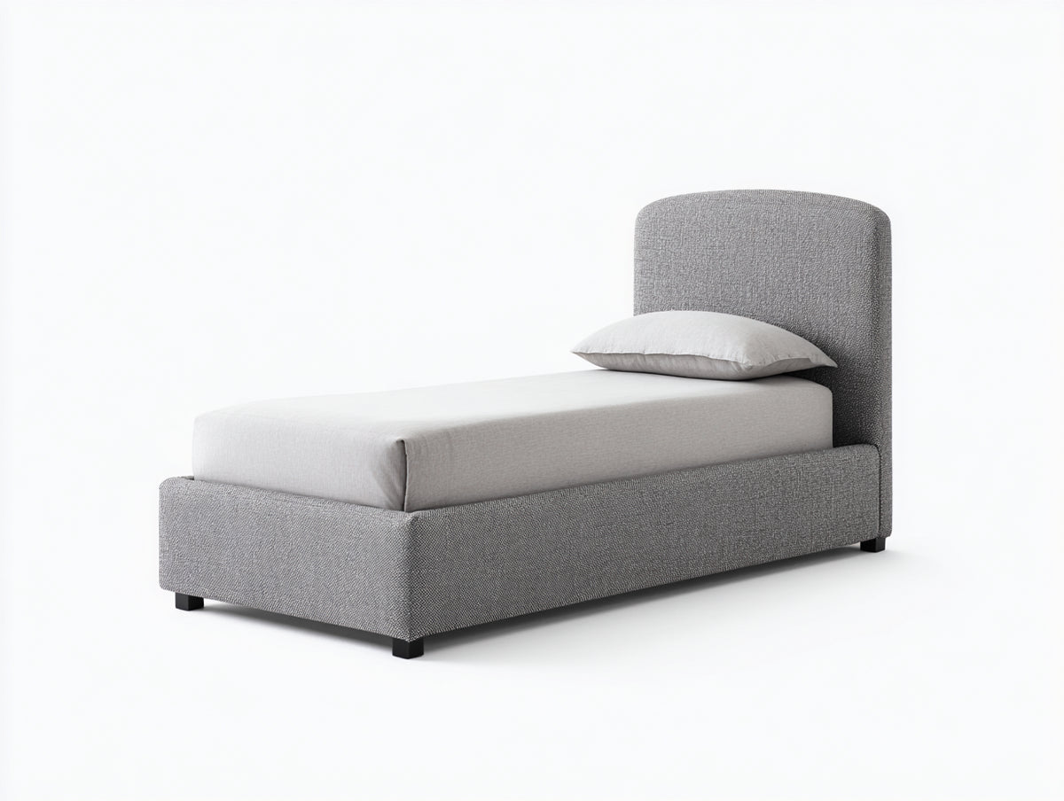 Einzelbett mit Stoffbezug 210 x 105 x 110 cm - Grau-Schwarz - Gepolstertes Kopfteil und modernes Design