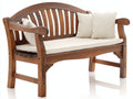 Gartenbank aus Holz 150x68x92 cm - Braun und Cremeweiß - Zweisitzer mit Sitzauflage und gebogener Rückenlehne