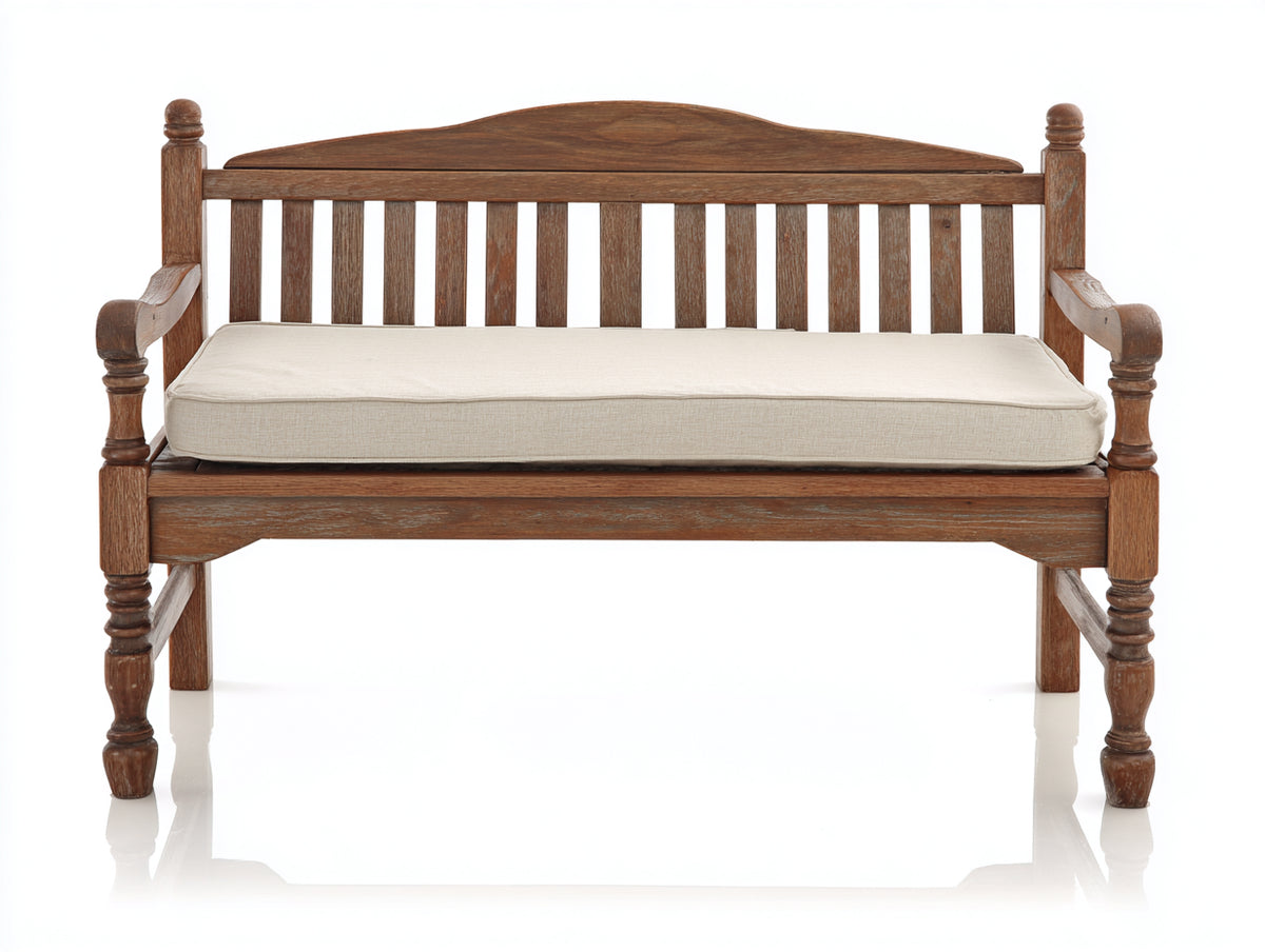 Gartenbank aus Holz 145x65x90 cm - Braun und Cremeweiß - Zweisitzer mit Sitzauflage im klassischen Design