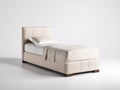 Einzelbett mit Kunstlederbezug 210x105x115 cm - Beige und Dunkelbraun - Gepolstertes Kopfteil mit Ziernähten