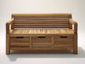Gartenbank aus Massivholz 150 x 60 x 90 cm - Naturholz - 3 Schubladen und Lattenrückenlehne