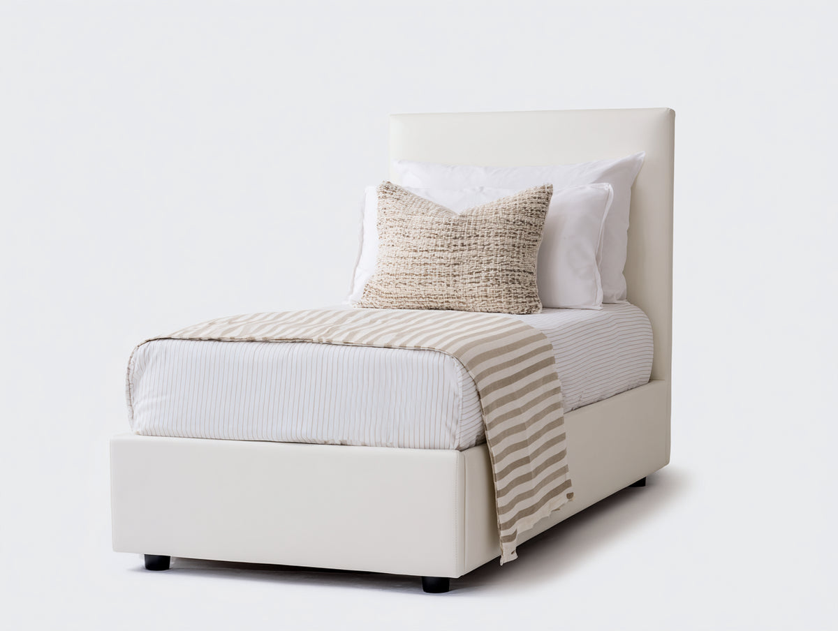 Einzelbett mit Kunstlederpolsterung 210 x 100 x 115 cm - Creme - Modernes Design mit hohem Kopfteil