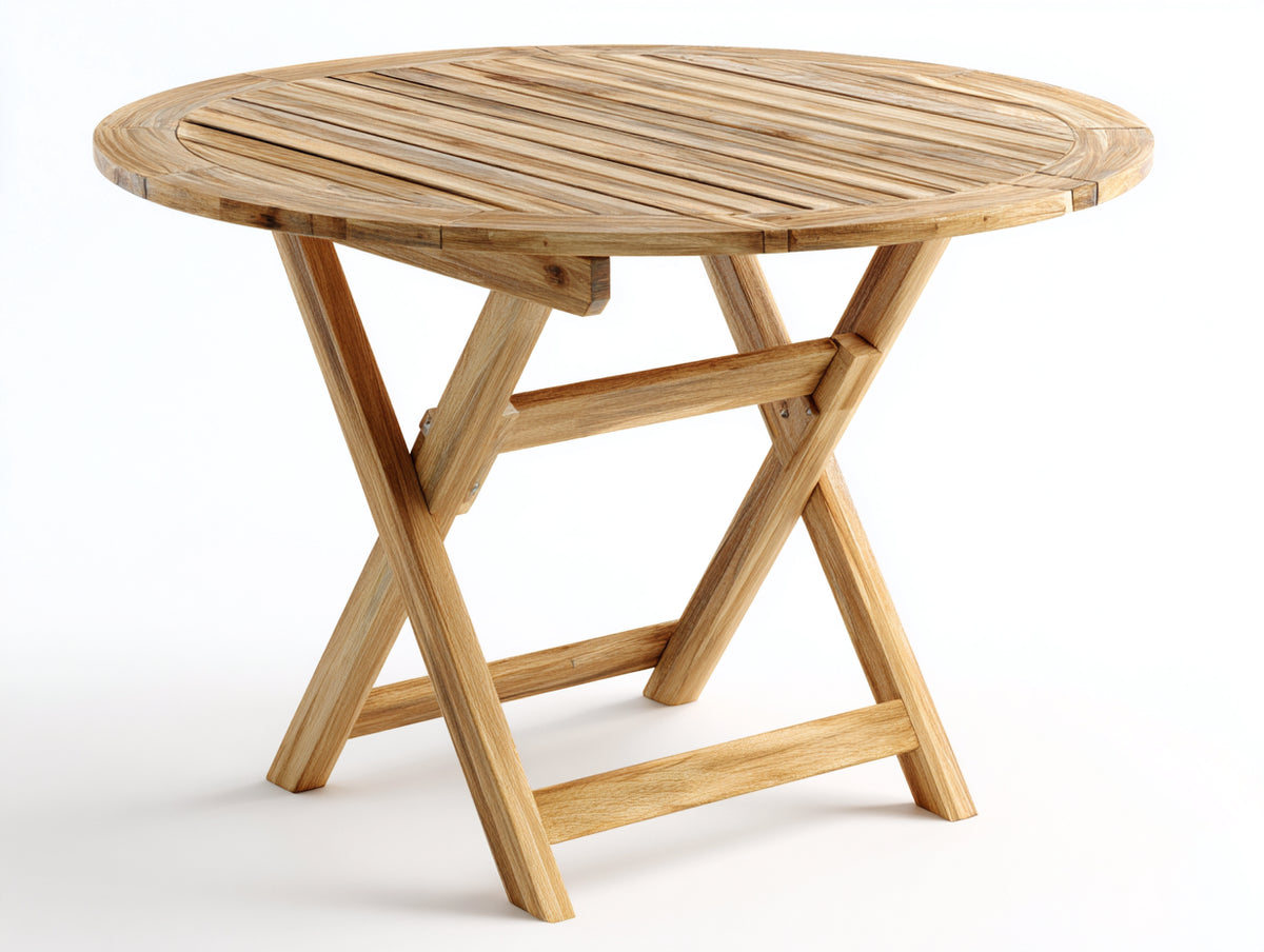 Gartentisch aus Holz 100 x 100 x 75 cm - Naturfarben - Rundes Klappdesign mit Lattenstruktur