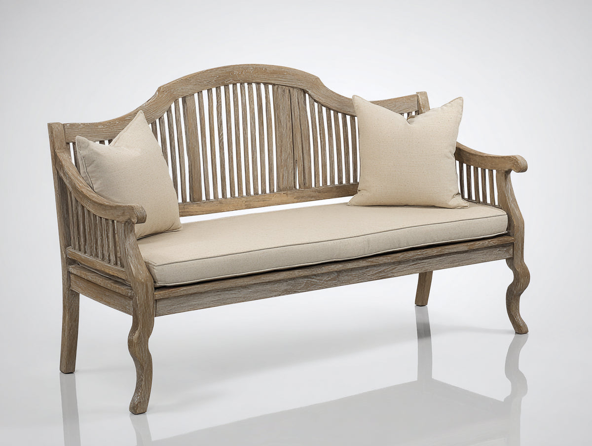 Gartenbank aus Holz 170 x 68 x 98 cm - Naturfarben-Beige - Klassisches Design mit Sitzpolster