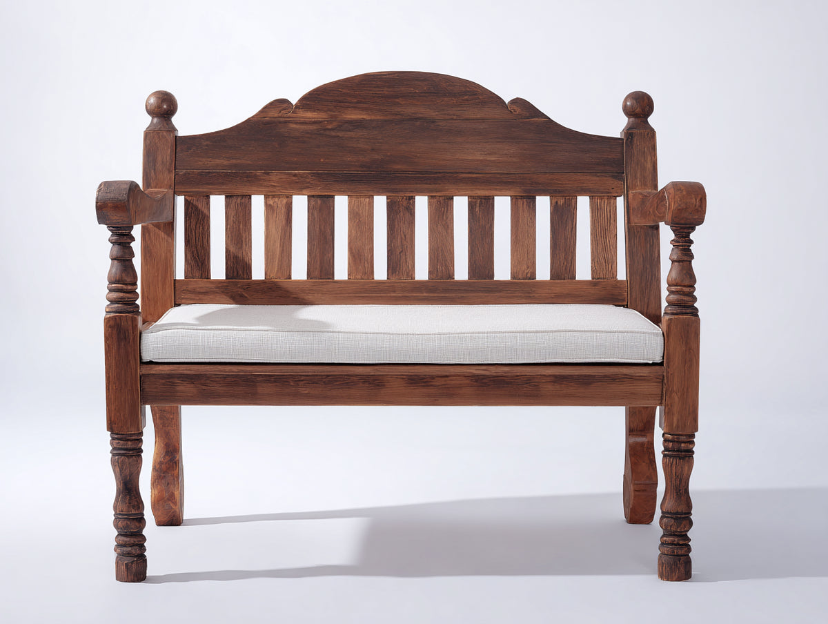 Gartenbank aus Holz 130x62x92 cm - Dunkelbraun und Hellgrau - Zweisitzer mit Sitzauflage im klassischen Design